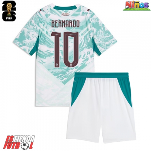 Portugal Bernardo Silva #10 Segunda Equipación Niños Mundial 2026 Manga Corta (+ Pantalones cortos)